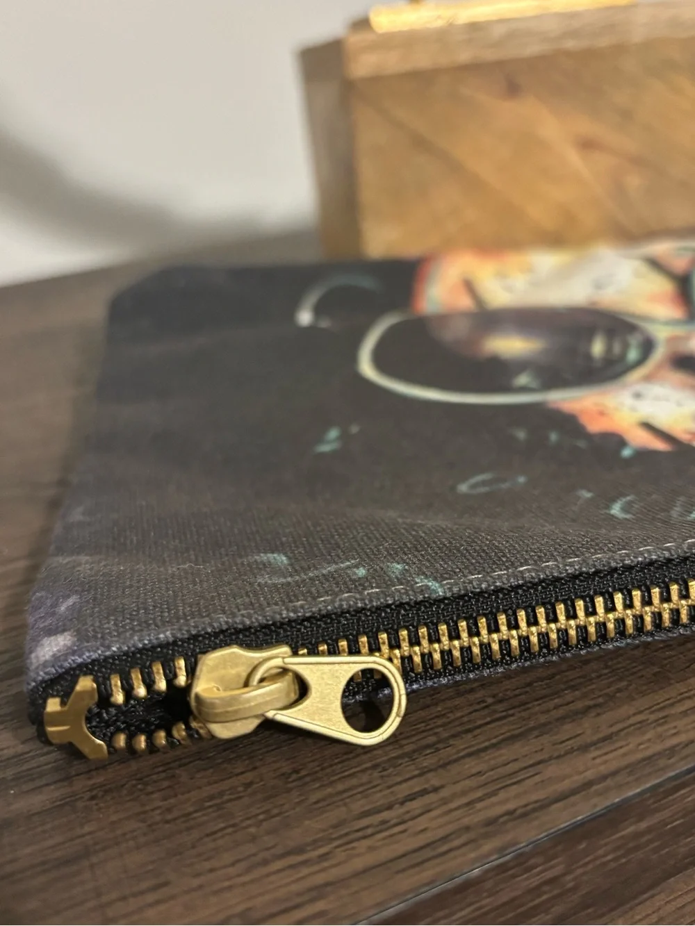 Black Graphic Art Clutch Bag with Sunglasses Portrait